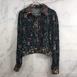 Zara Floral Snap Front Shirt Jacket Size Medium